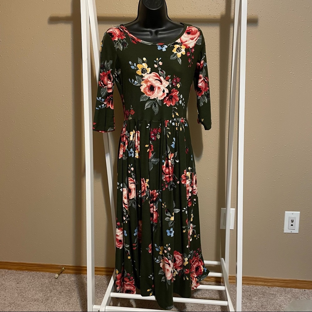 Medium Army green floral midi dress